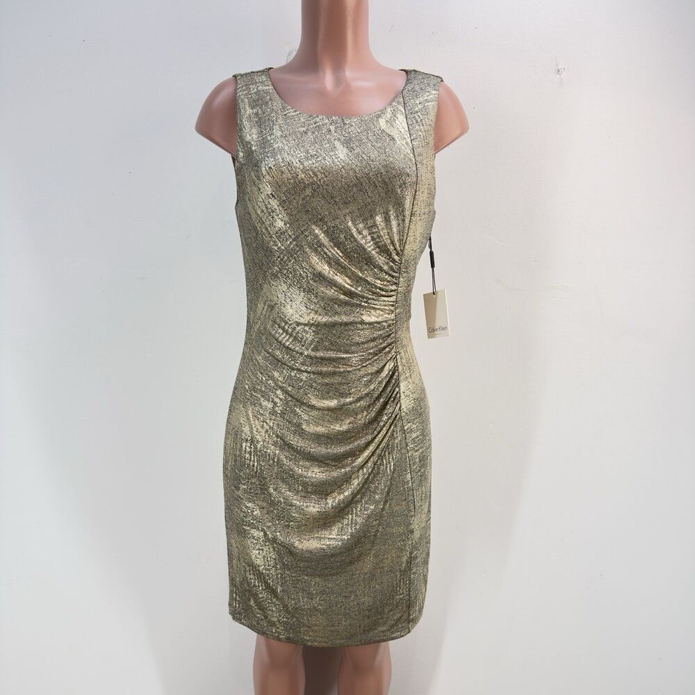 NWT Calvin Klein Women Size 10 Metallic Gold Round Neck Sleeveless - Picture 3 of 17